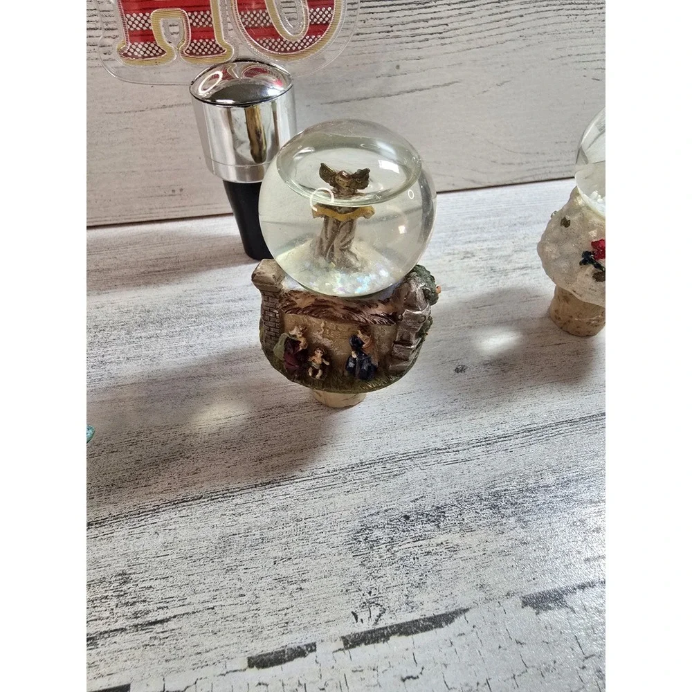 Christmas Wine Bottle Stopper Set 5pc Snow Globe Santa Nativity Light Up Holiday